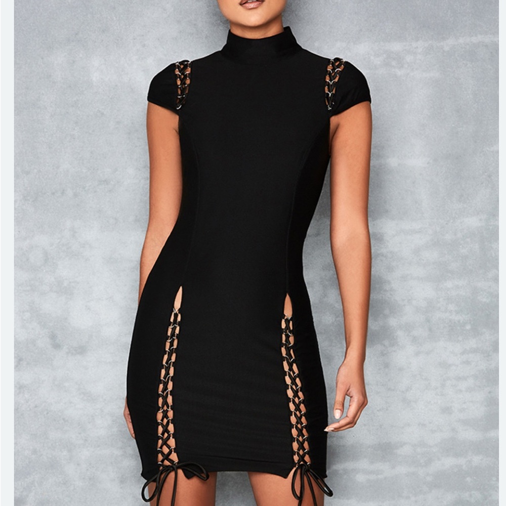 Black Bodycon Mini Dress with Mock Neck